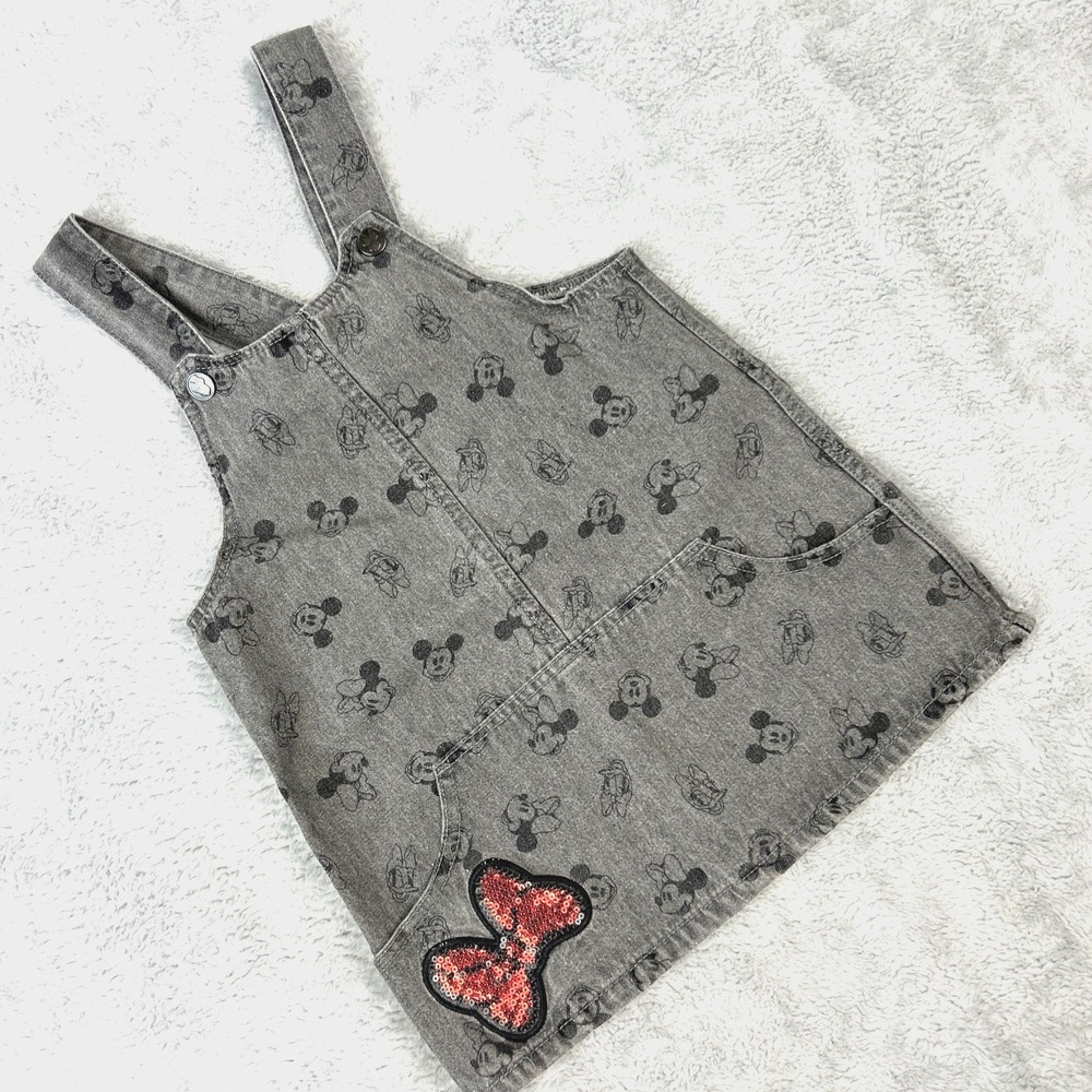 Disney Junior Minnie Jumper 3T Denim Gray Red Sequin Bow Mickey Mouse